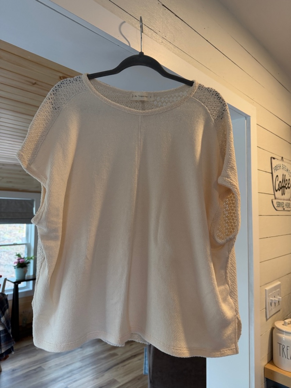 By together Cream Open-Shoulder Knit Top